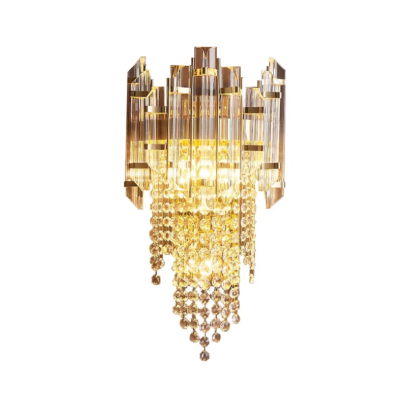 Heldere kristallen gelaagde wandlamp Sconce Modernisme 1-lamps gouden wandlamp voor nachtkastje Clearhalo