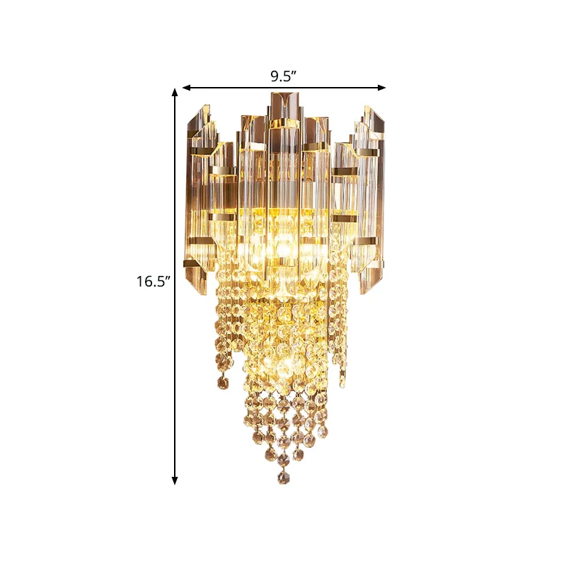 Heldere kristallen gelaagde wandlamp Sconce Modernisme 1-lamps gouden wandlamp voor nachtkastje Clearhalo