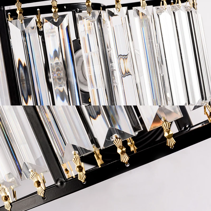 Heldere kristallen halve cilinder wandverlichting 1-lichts eigentijdse wandlamp zwart/goud Clearhalo
