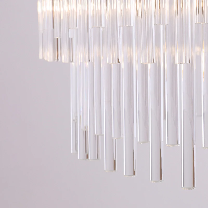 Heldere kristallen pijp hangende kroonluchter eigentijds 6-lichts plafond hanglamp messing afwerking voor woonkamer Clearhalo