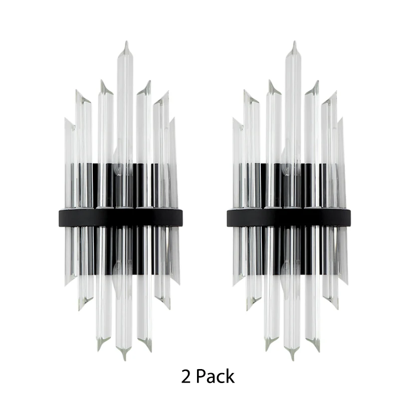 Heldere kristallen schanslamp, eigentijds prisma, 1/2-pack schanslamp met vierkante achterplaat zwart Clearhalo