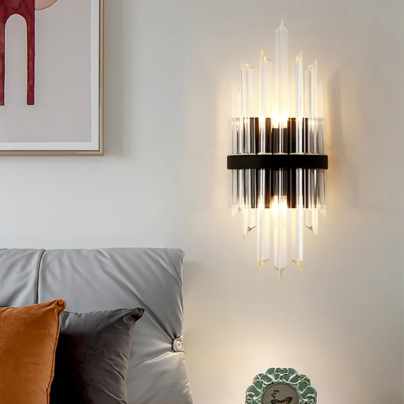 Heldere kristallen schanslamp, eigentijds prisma, 1/2-pack schanslamp met vierkante achterplaat zwart Clearhalo