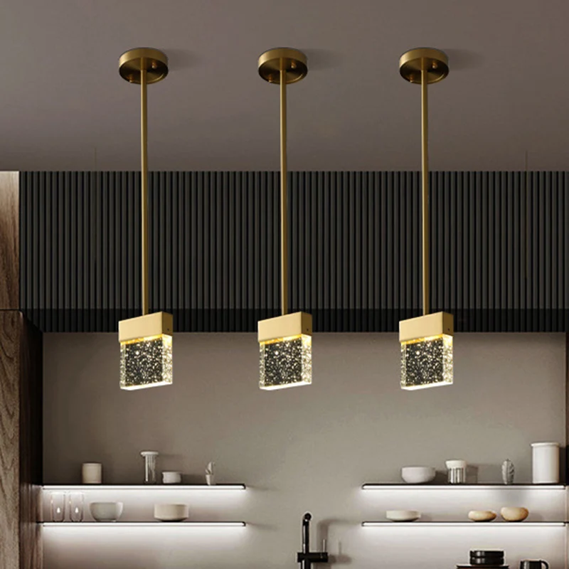 Heldere LED Down Mini-hanger Moderne Bubble Crystal Cuboid-hangende plafondlamp voor eetkamer Clearhalo