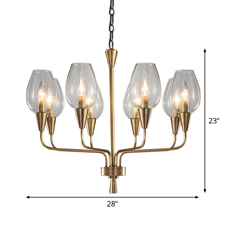 Helderglazen beker hangende verlichting Modernisme 8-koppige hangende kroonluchter messing met gebogen arm Clearhalo