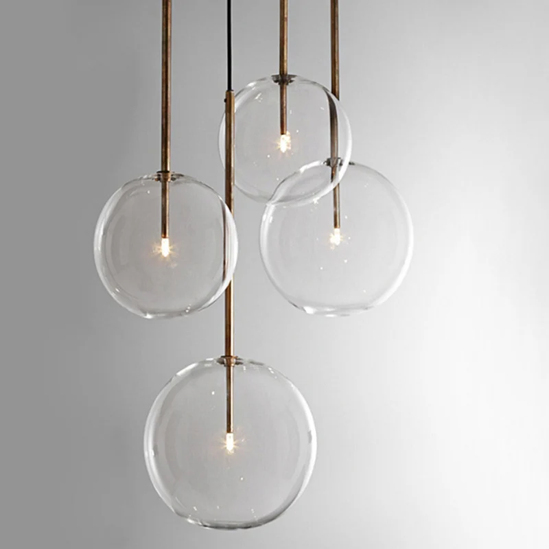Helderglazen bol ophangverlichting Minimalistische 6"/8"/10" brede enkele gouden hangende hanger boven tafel Clearhalo
