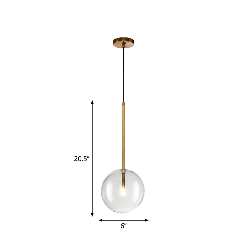 Helderglazen bol ophangverlichting Minimalistische 6"/8"/10" brede enkele gouden hangende hanger boven tafel Clearhalo