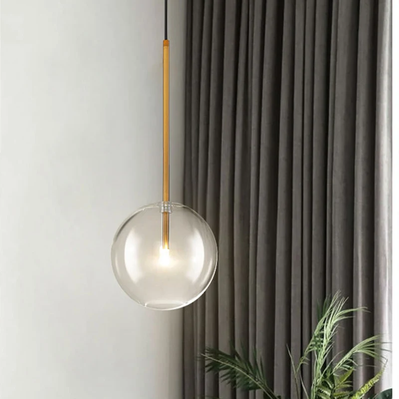 Helderglazen bol ophangverlichting Minimalistische 6"/8"/10" brede enkele gouden hangende hanger boven tafel Clearhalo