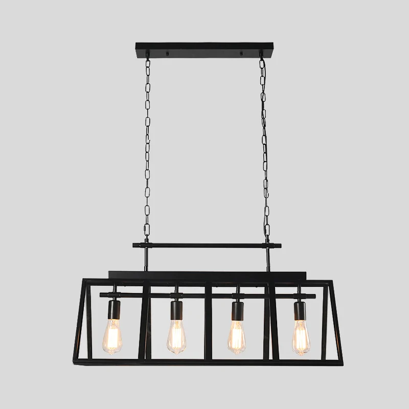 Helderglazen eilandhanglamp met driehoekig frame Rustieke 4-lichts koffieshop-hanglamp zwart Clearhalo