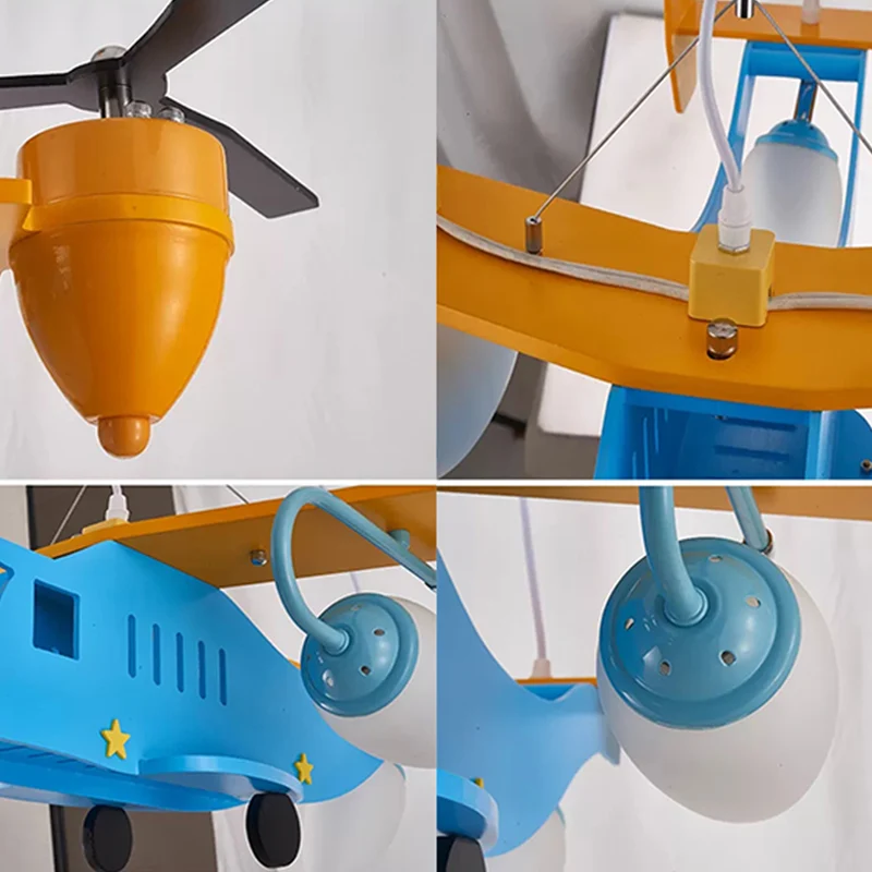 Helikopter kleuterschool jongens slaapkamer kroonluchter metalen coole plafondlamp blauwe afwerking Clearhalo