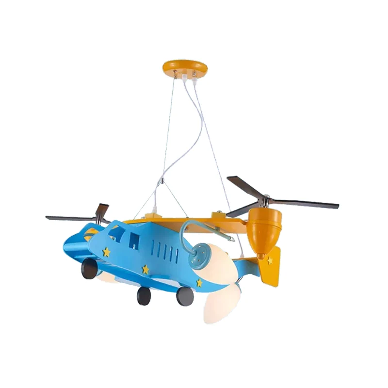 Helikopter kleuterschool jongens slaapkamer kroonluchter metalen coole plafondlamp blauwe afwerking Clearhalo