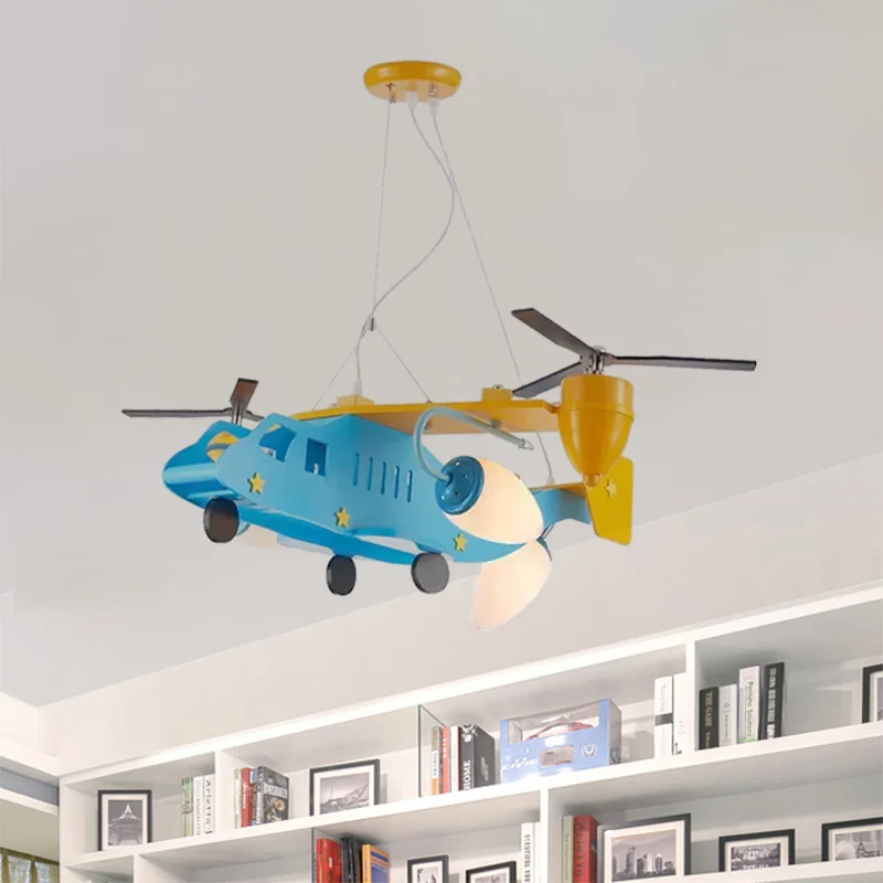 Helikopter kleuterschool jongens slaapkamer kroonluchter metalen coole plafondlamp blauwe afwerking Clearhalo
