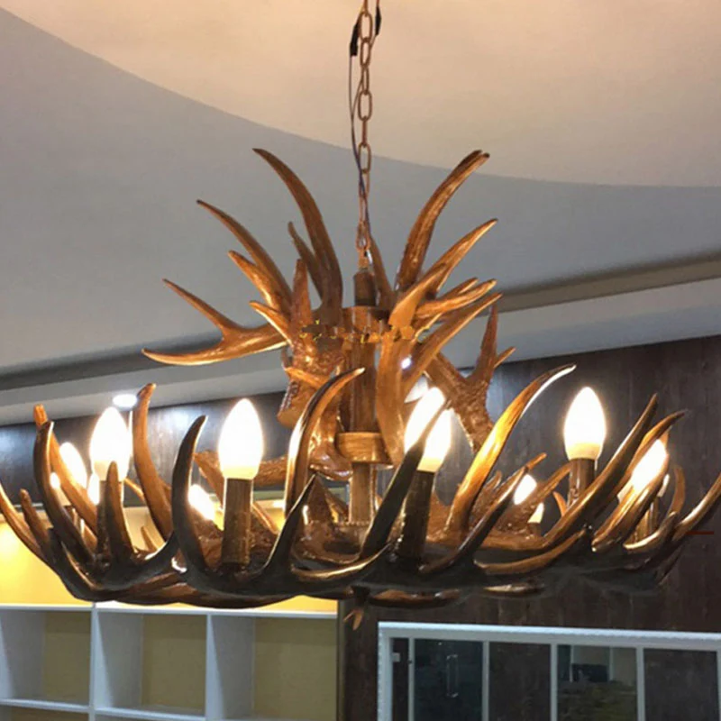 Hertenhoorn hars kroonluchter verlichting klassieke stijl eetkamer hanglamp Clearhalo