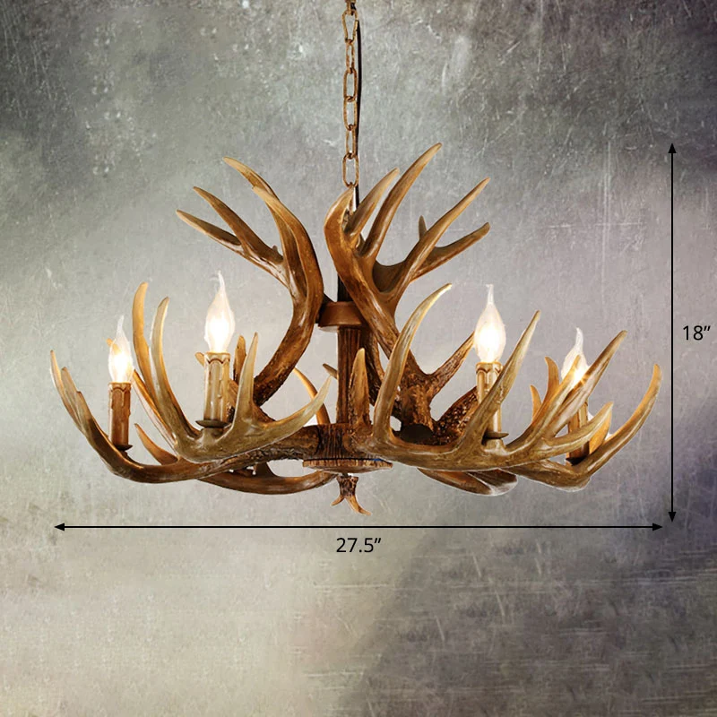 Hertenhoorn hars kroonluchter verlichting klassieke stijl eetkamer hanglamp Clearhalo