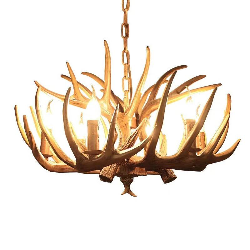 Hertenhoorn hars kroonluchter verlichting klassieke stijl eetkamer hanglamp Clearhalo