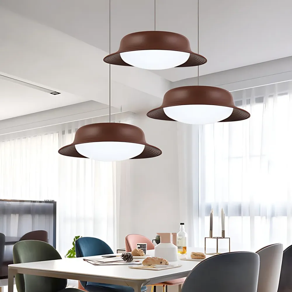 Hoedvormige hangende paal moderne metalen LED-eetkamer hanglamp wit/bruin Clearhalo