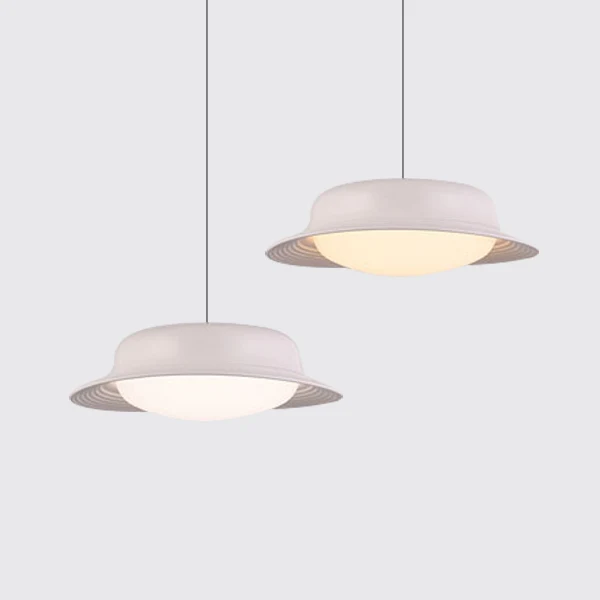Hoedvormige hangende paal moderne metalen LED-eetkamer hanglamp wit/bruin Clearhalo