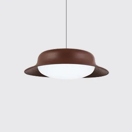 Hoedvormige hangende paal moderne metalen LED-eetkamer hanglamp wit/bruin Clearhalo