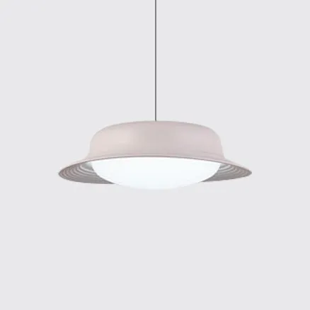 Hoedvormige hangende paal moderne metalen LED-eetkamer hanglamp wit/bruin Clearhalo
