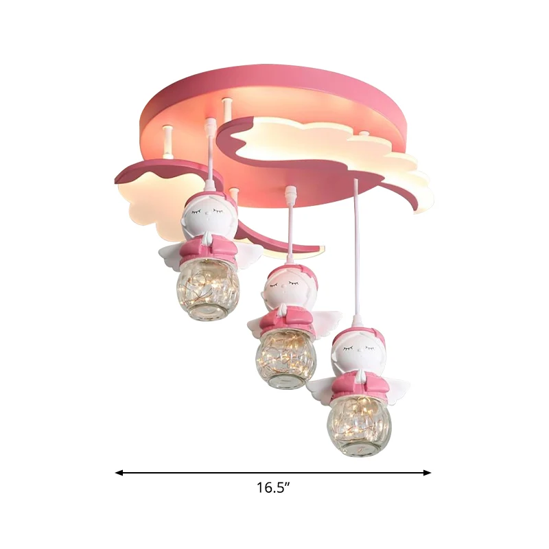Hoekvorm Semi Flush Verlichting Cartoon Hars 3/4 Lichten Roze Dicht bij Plafondlamp met Vleugelontwerp Clearhalo
