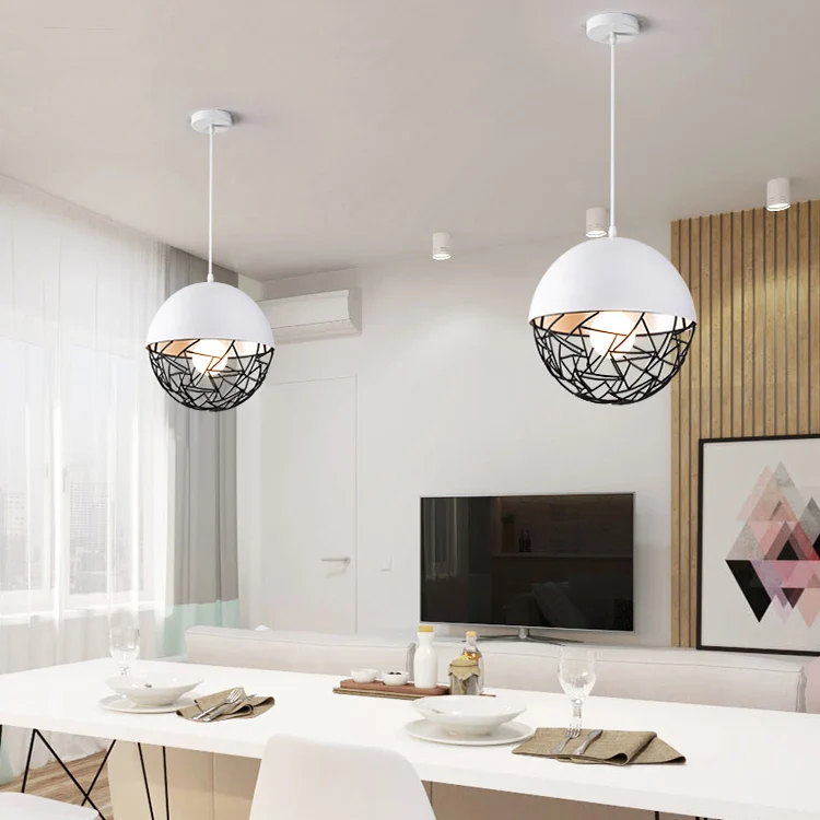 Holle design metalen bol hanglamp, 1 lamp, eigentijdse hanglamp zwart/wit Clearhalo