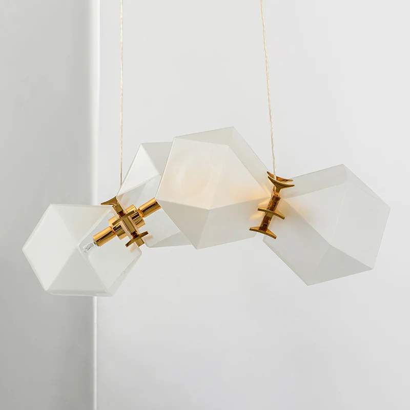 Honingraateilandlamp van mat wit glas, moderne stijl, 2/4/8-lichts messing plafondhanglamp voor woonkamer Clearhalo