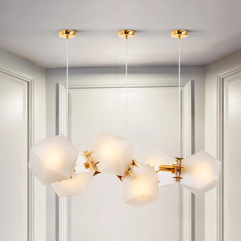 Honingraateilandlamp van mat wit glas, moderne stijl, 2/4/8-lichts messing plafondhanglamp voor woonkamer Clearhalo