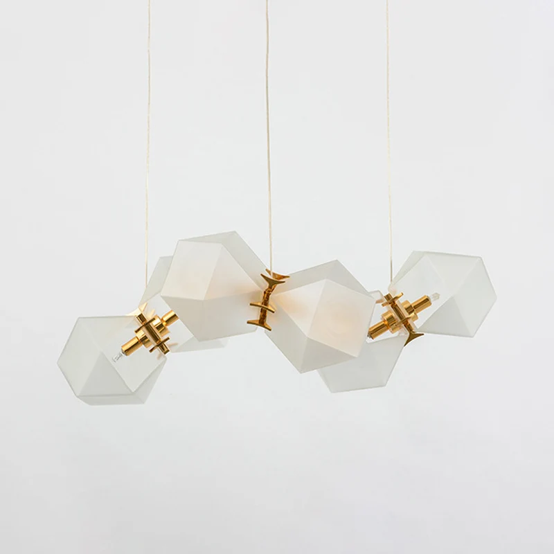 Honingraateilandlamp van mat wit glas, moderne stijl, 2/4/8-lichts messing plafondhanglamp voor woonkamer Clearhalo