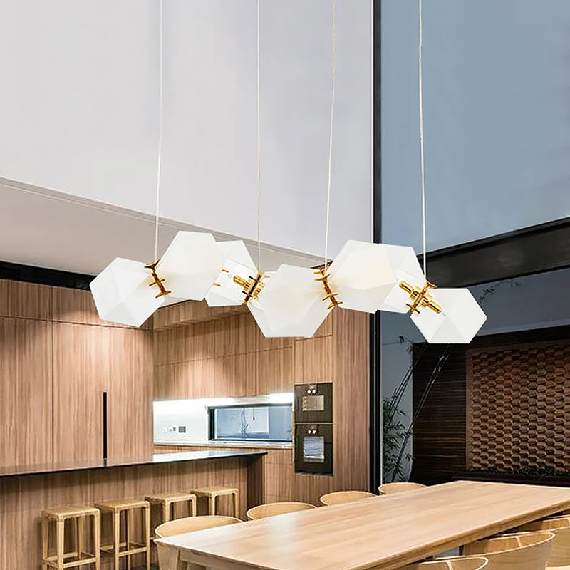 Honingraateilandlamp van mat wit glas, moderne stijl, 2/4/8-lichts messing plafondhanglamp voor woonkamer Clearhalo