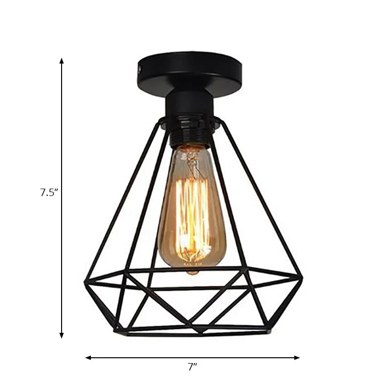 1 hoofd ijzer semi-inbouwlamp industriële stijl zwarte kooi diamant koffieshop plafondlamp Clearhalo