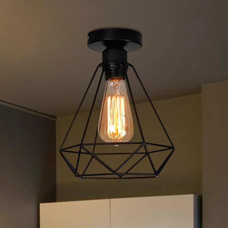 1 hoofd ijzer semi-inbouwlamp industriële stijl zwarte kooi diamant koffieshop plafondlamp Clearhalo