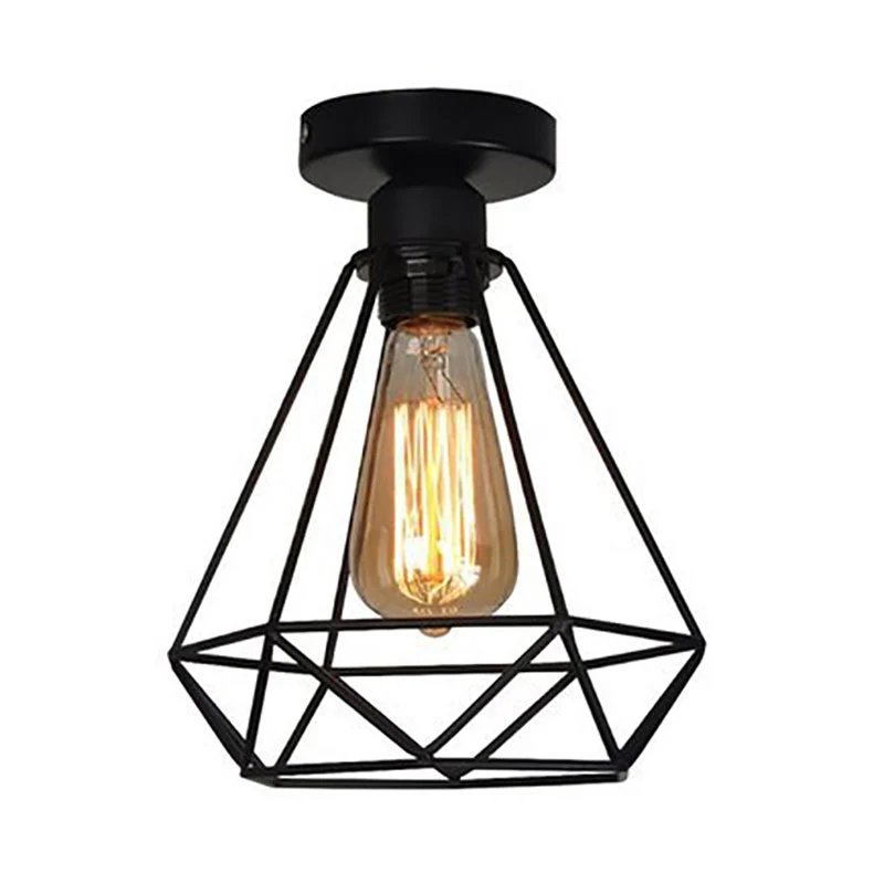 1 hoofd ijzer semi-inbouwlamp industriële stijl zwarte kooi diamant koffieshop plafondlamp Clearhalo