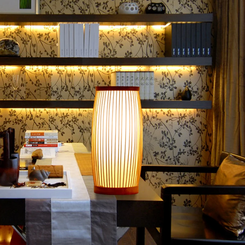 1 hoofd woonkamer taakverlichting Chinese houten bureaulamp met ton bamboe kap Clearhalo