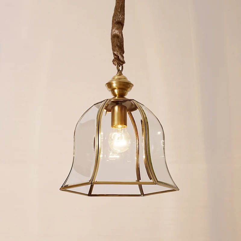 1 hoofdbel hangende verlichting Traditionele messing helderglazen plafondhanglamp voor eetkamer Clearhalo
