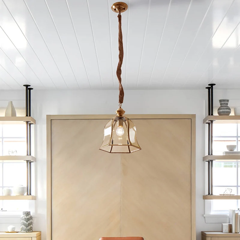 1 hoofdbel hangende verlichting Traditionele messing helderglazen plafondhanglamp voor eetkamer Clearhalo