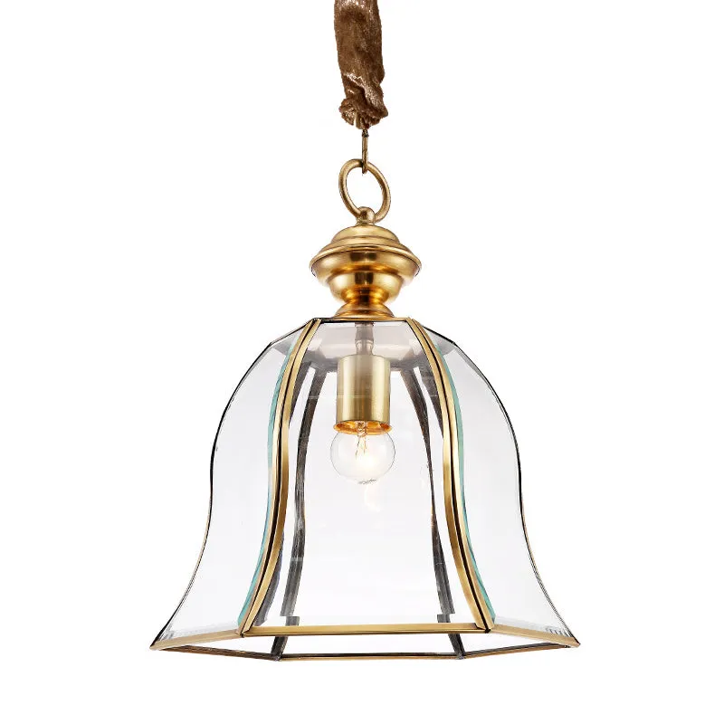 1 hoofdbel hangende verlichting Traditionele messing helderglazen plafondhanglamp voor eetkamer Clearhalo