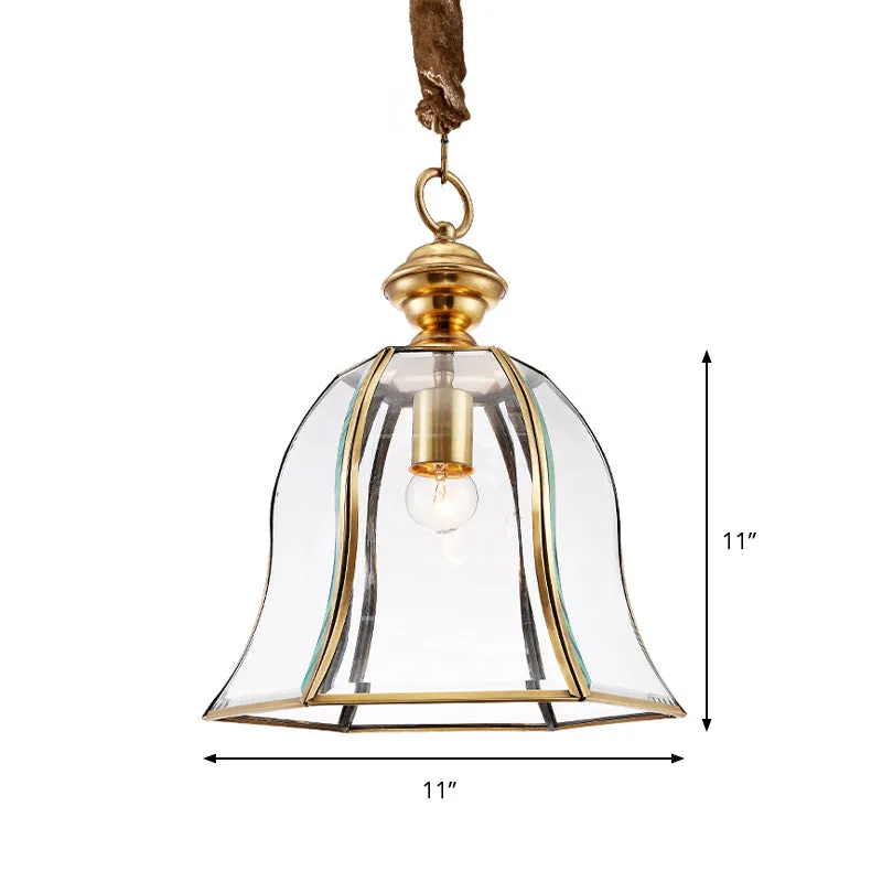 1 hoofdbel hangende verlichting Traditionele messing helderglazen plafondhanglamp voor eetkamer Clearhalo
