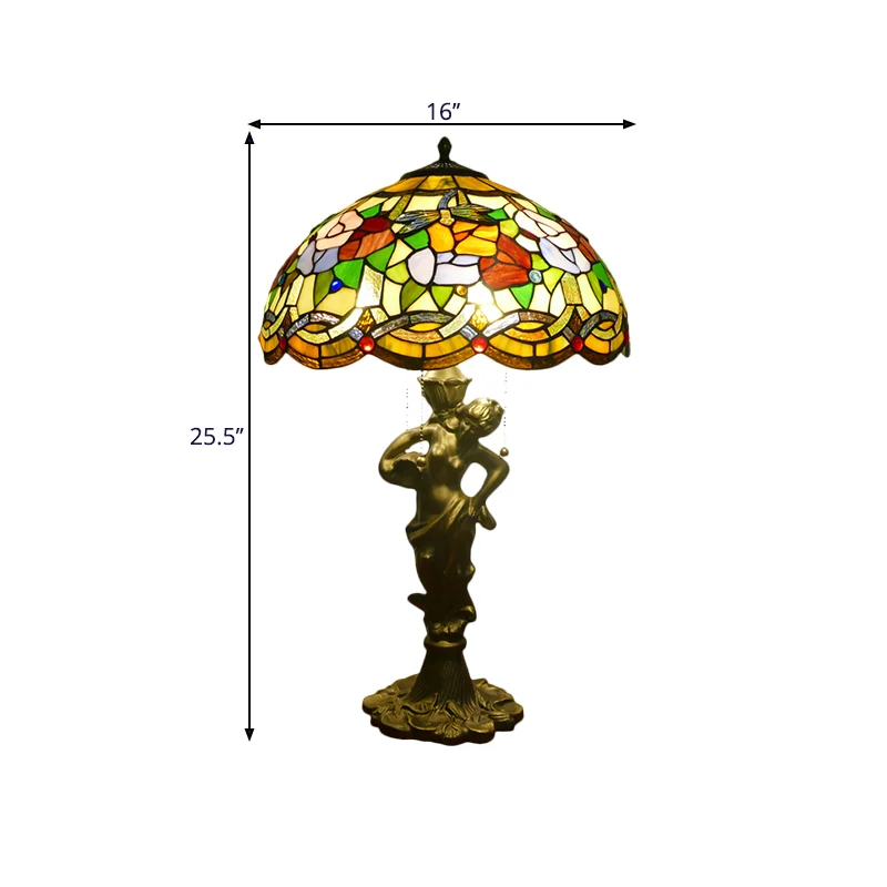 3 hoofden bel/geschulpte nachtverlichting barok goud gebrandschilderd glas bloempatroon taaklamp met hars naakte vrouw Cle...