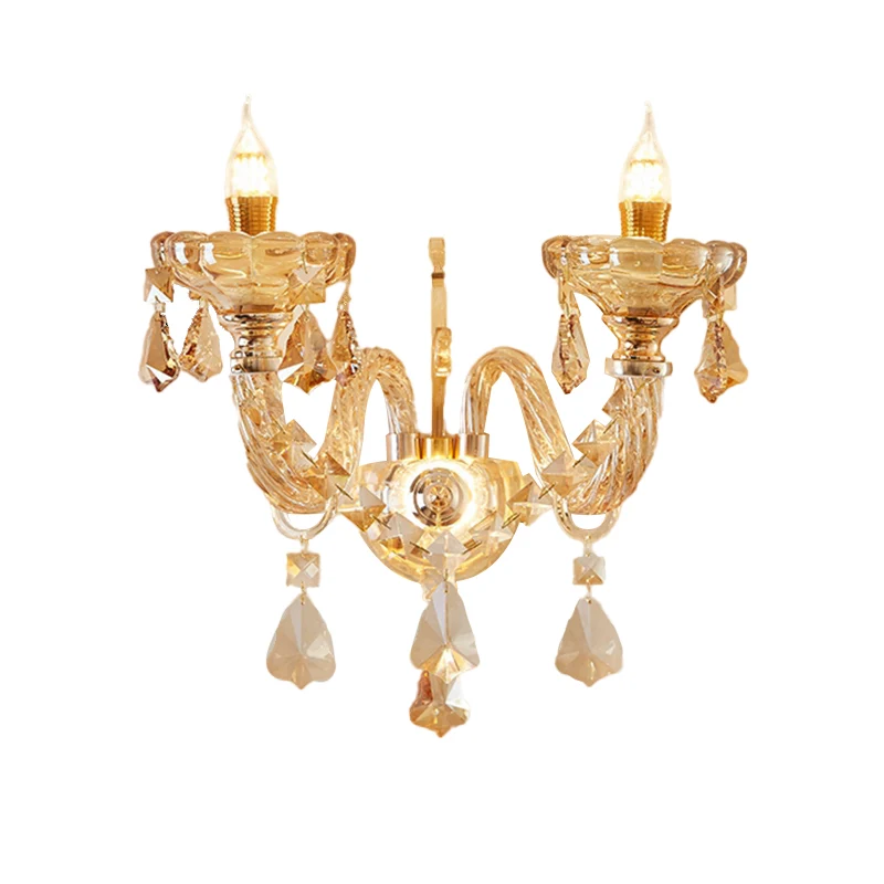 2 hoofden gefacetteerde kristallen wandgemonteerde licht modernistische gouden bloem slaapkamer wandlamp schans Clearhalo