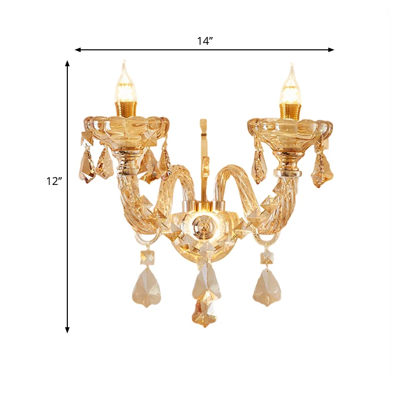 2 hoofden gefacetteerde kristallen wandgemonteerde licht modernistische gouden bloem slaapkamer wandlamp schans Clearhalo