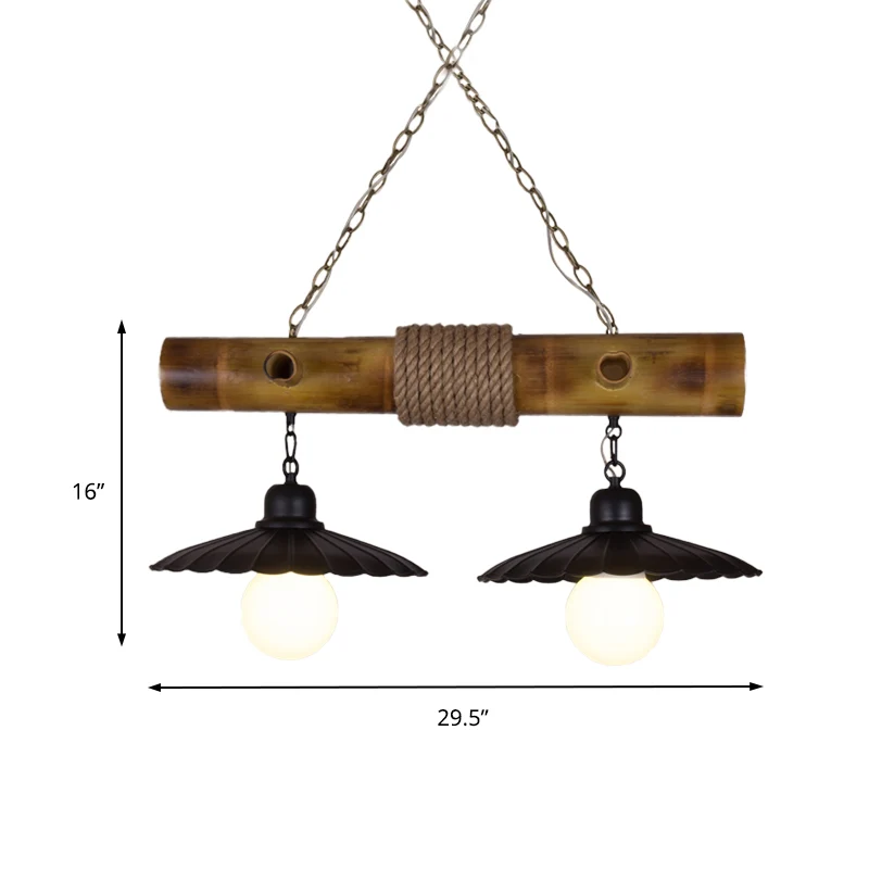 2 hoofden geschulpte hanglamp platteland zwart touw en bamboe eilandverlichting voor eetkamer Clearhalo
