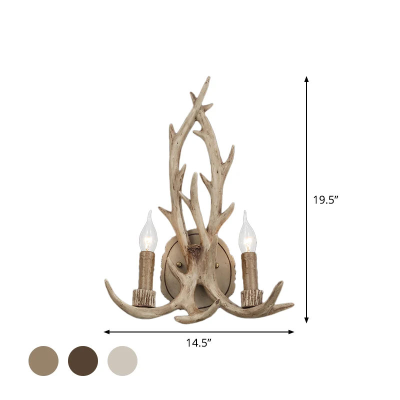 2 hoofden gewei wandlamp armatuur rustiek koffie/bruin/grijs hars wandgemonteerde lamp met naakt lampontwerp Clearhalo