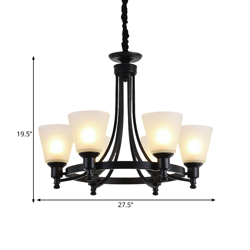 6/8 hoofden hangende kroonluchter rustieke woonkamer hanglamp met taps toelopende kap van opaalglas zwart Clearhalo