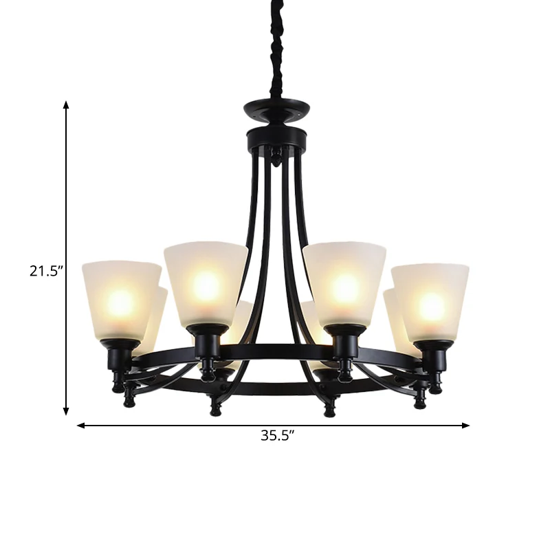 6/8 hoofden hangende kroonluchter rustieke woonkamer hanglamp met taps toelopende kap van opaalglas zwart Clearhalo