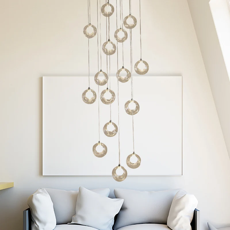 16 hoofden hangende verlichting modernistische bal helder ingedeukt glas multi-lamp hanger wit Clearhalo