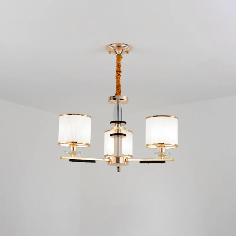 3 hoofden salon plafond hanger eenvoud gouden kroonluchter licht met trommel opaal glazen kap Clearhalo