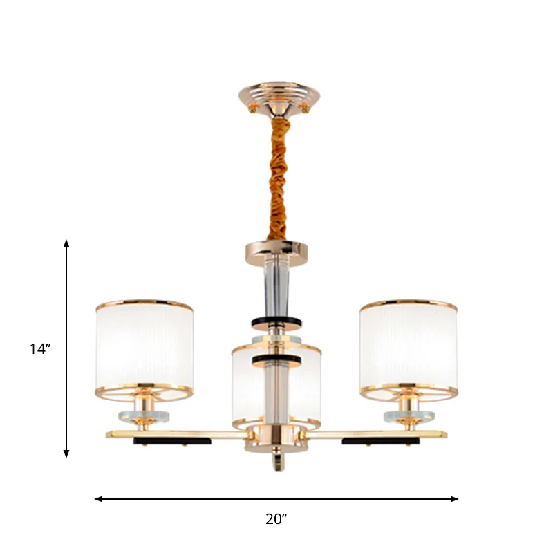 3 hoofden salon plafond hanger eenvoud gouden kroonluchter licht met trommel opaal glazen kap Clearhalo
