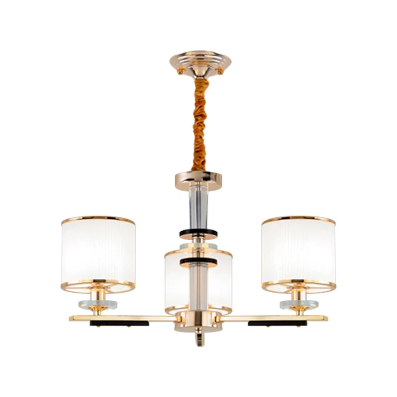 3 hoofden salon plafond hanger eenvoud gouden kroonluchter licht met trommel opaal glazen kap Clearhalo