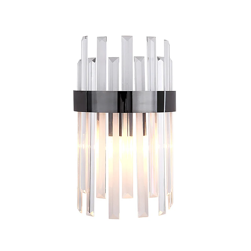 2 Hoofden Slaapkamer Wandlamp Postmodern Zwart/Goud Blaker Lichtpunt met Halve Cilinder Drie Zijkant Kristallen Staaf Scha...