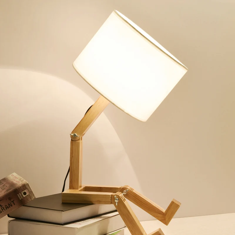1 hoofdzitrobot-bureaulamp met cilinderkap Moderne houten bureaulamp wit voor nachtkastje Clearhalo