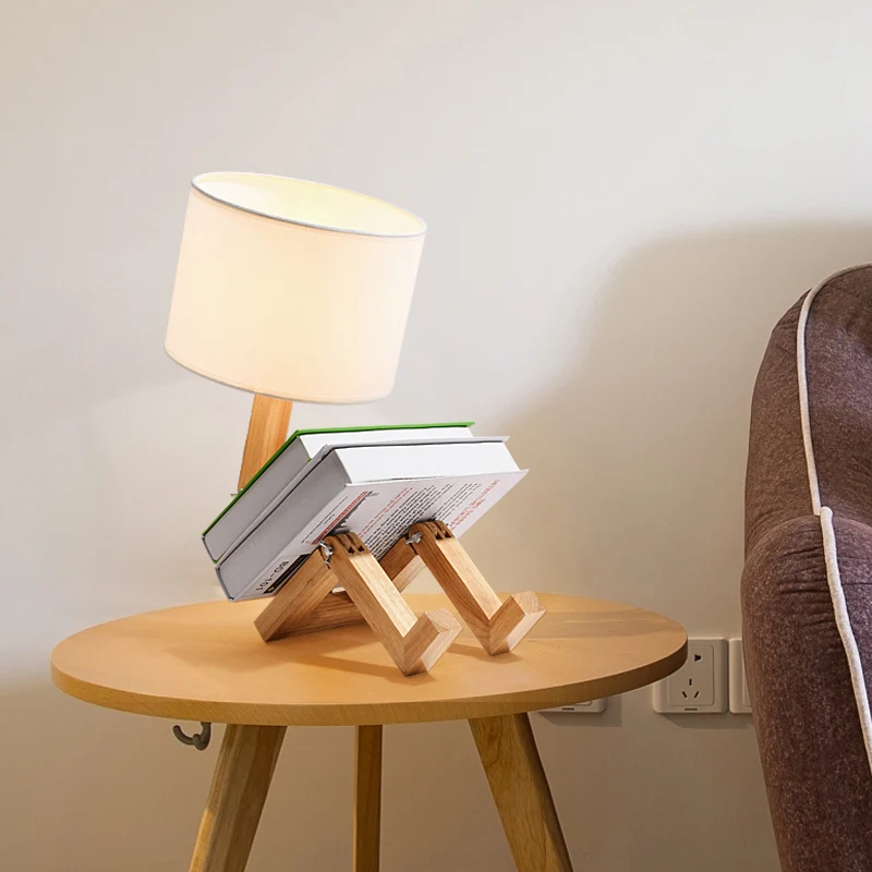 1 hoofdzitrobot-bureaulamp met cilinderkap Moderne houten bureaulamp wit voor nachtkastje Clearhalo
